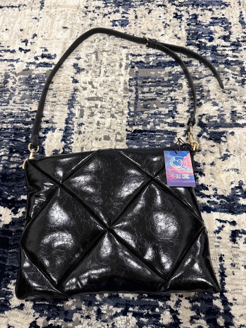 Quilted Black Patent Crossbody Bag - Women Bags